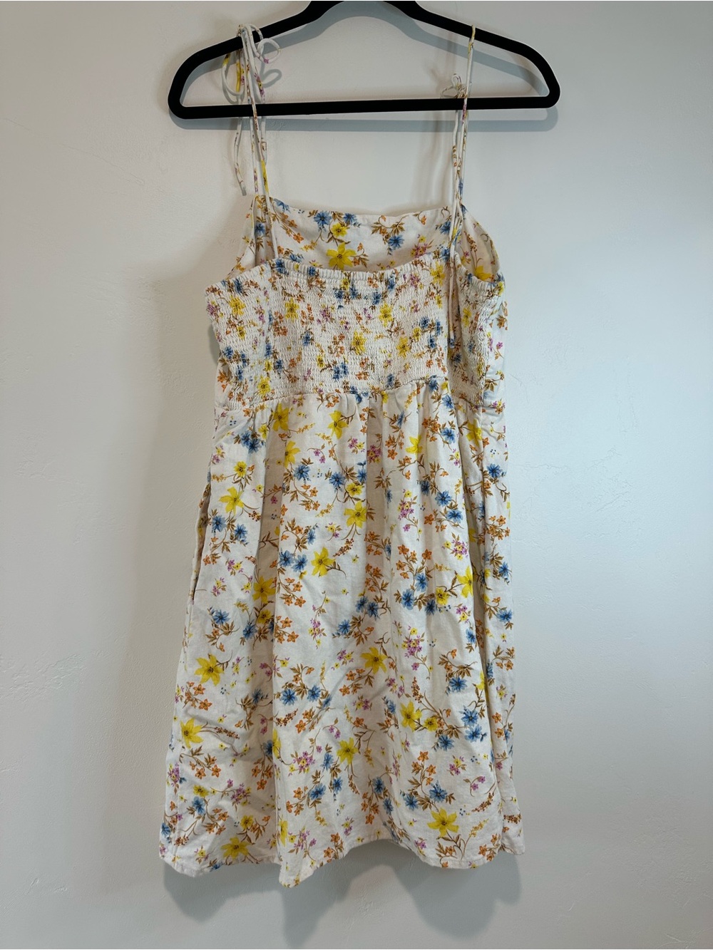 Old Navy Linen Blend Floral Mini Dress Cottagecore Smocked Back Large - Picture 5 of 10